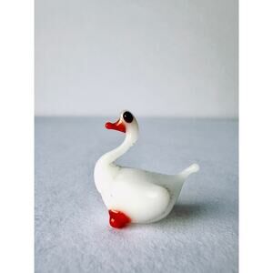 Vintage Mini Glass Swan Figurine Lampwork White Swan Tiny Art Glass